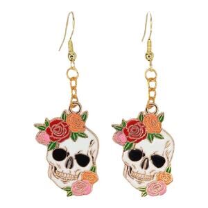 Skull & Roses Dangle Earrings | Gothic Witchy Halloween Jewelry